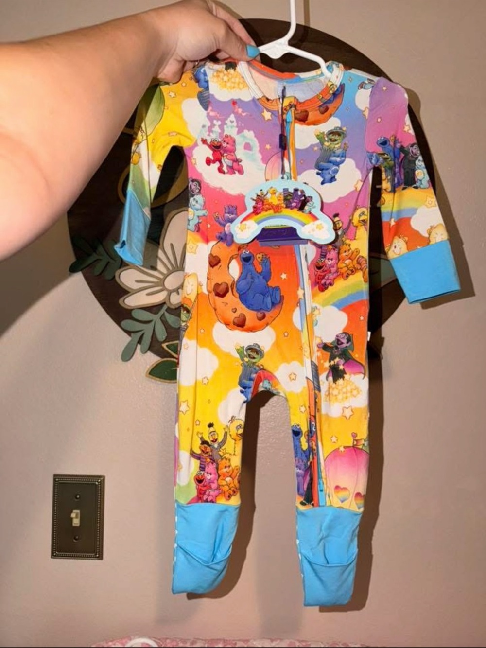 3-6month Posh Peanut Elmo x Carebear footie
